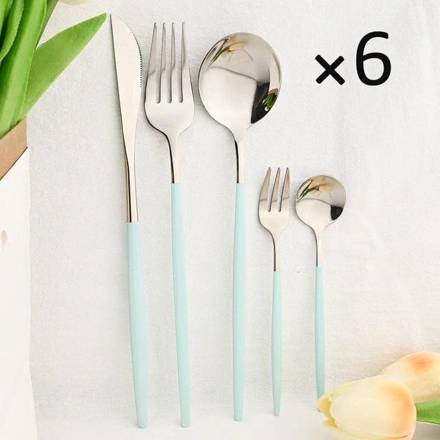 30Pcs Dinnerware Set Flatware Cutlery Set Stainless Steel Tableware by Bowlift