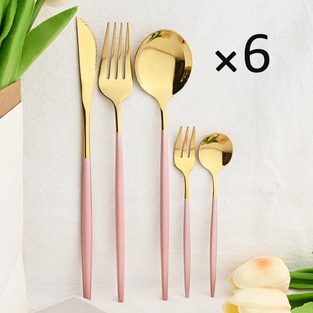 30Pcs Dinnerware Set Flatware Cutlery Set Stainless Steel Tableware by Bowlift