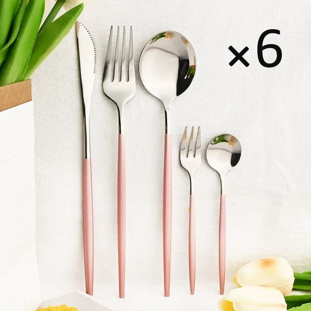 30Pcs Dinnerware Set Flatware Cutlery Set Stainless Steel Tableware by Bowlift