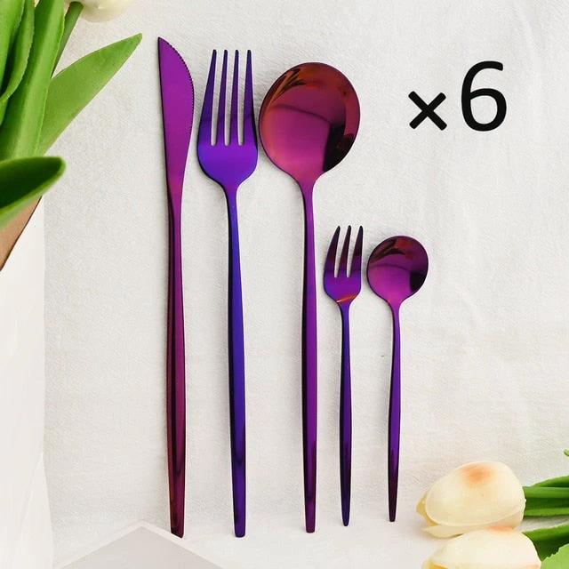 30Pcs Dinnerware Set Flatware Cutlery Set Stainless Steel Tableware by Bowlift