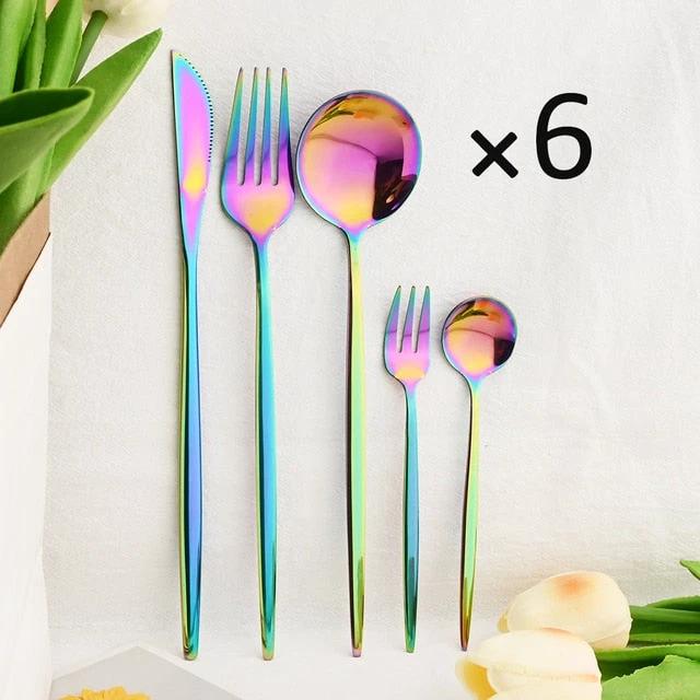30Pcs Dinnerware Set Flatware Cutlery Set Stainless Steel Tableware by Bowlift