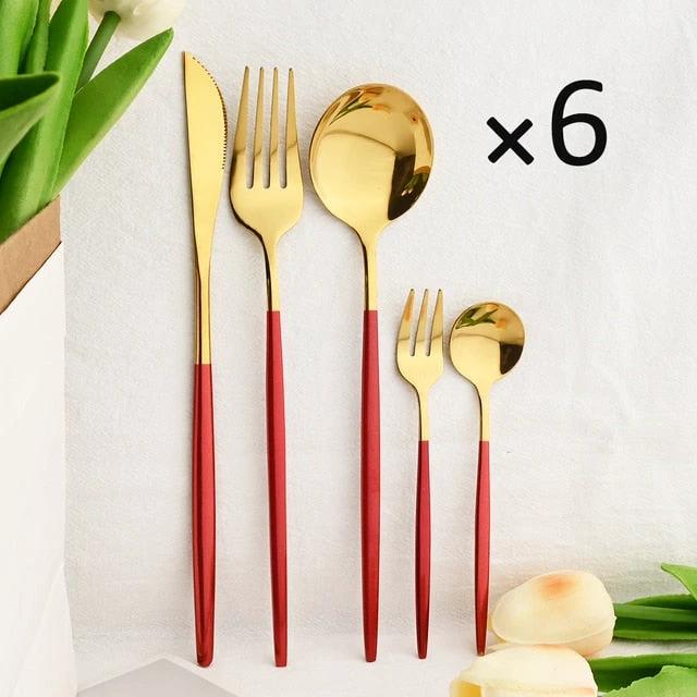 30Pcs Dinnerware Set Flatware Cutlery Set Stainless Steel Tableware by Bowlift