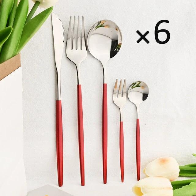 30Pcs Dinnerware Set Flatware Cutlery Set Stainless Steel Tableware by Bowlift