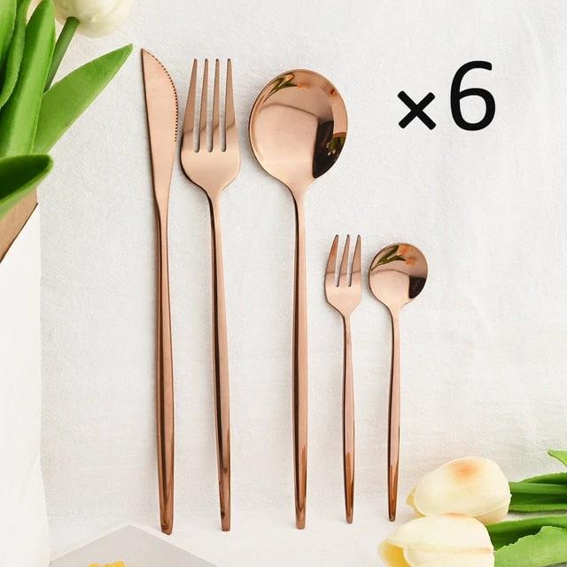 30Pcs Dinnerware Set Flatware Cutlery Set Stainless Steel Tableware by Bowlift