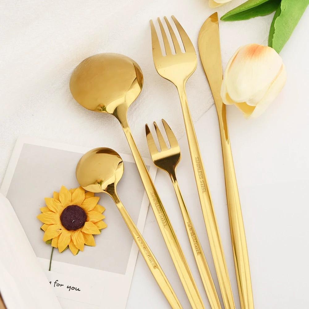 30Pcs Dinnerware Set Flatware Cutlery Set Stainless Steel Tableware by Bowlift