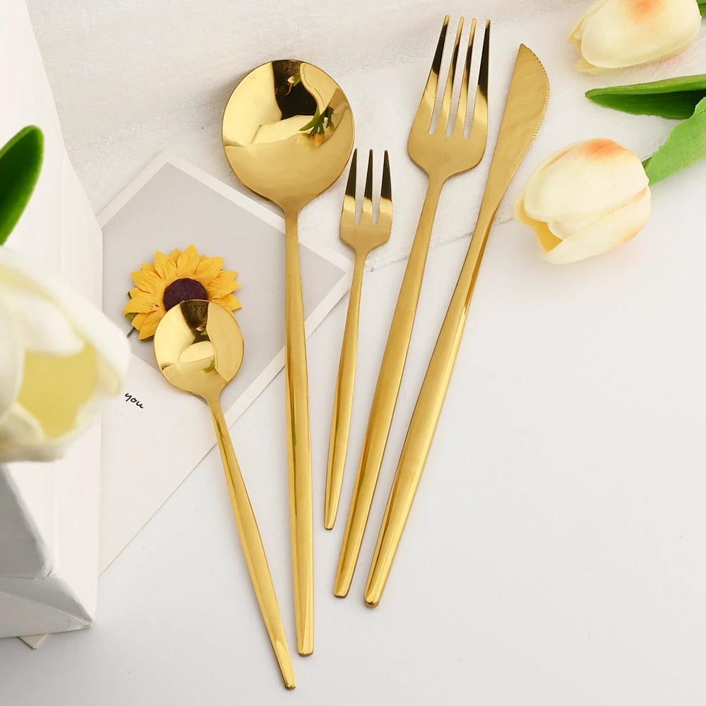 30Pcs Dinnerware Set Flatware Cutlery Set Stainless Steel Tableware by Bowlift