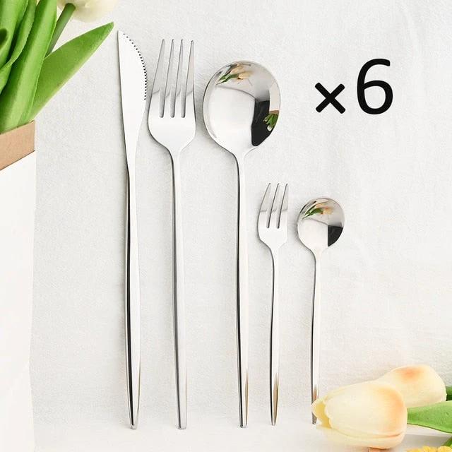 30Pcs Dinnerware Set Flatware Cutlery Set Stainless Steel Tableware by Bowlift