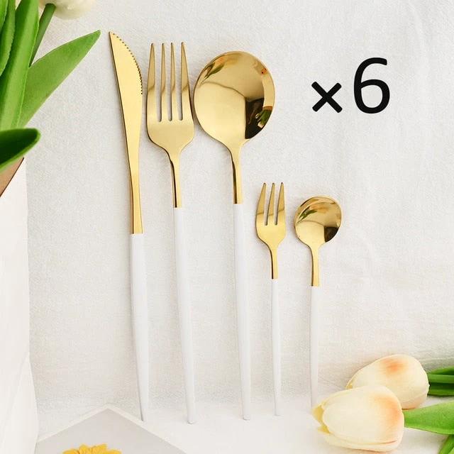 30Pcs Dinnerware Set Flatware Cutlery Set Stainless Steel Tableware by Bowlift