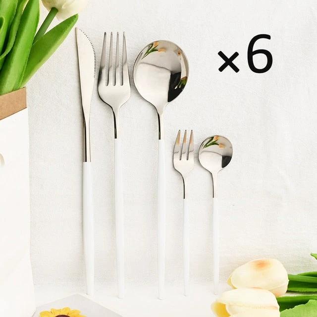 30Pcs Dinnerware Set Flatware Cutlery Set Stainless Steel Tableware by Bowlift