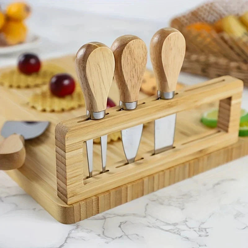 Wood cheese board with knife and fork – Elegant serving board for kitchen or dining room Bowlift by Bowlift