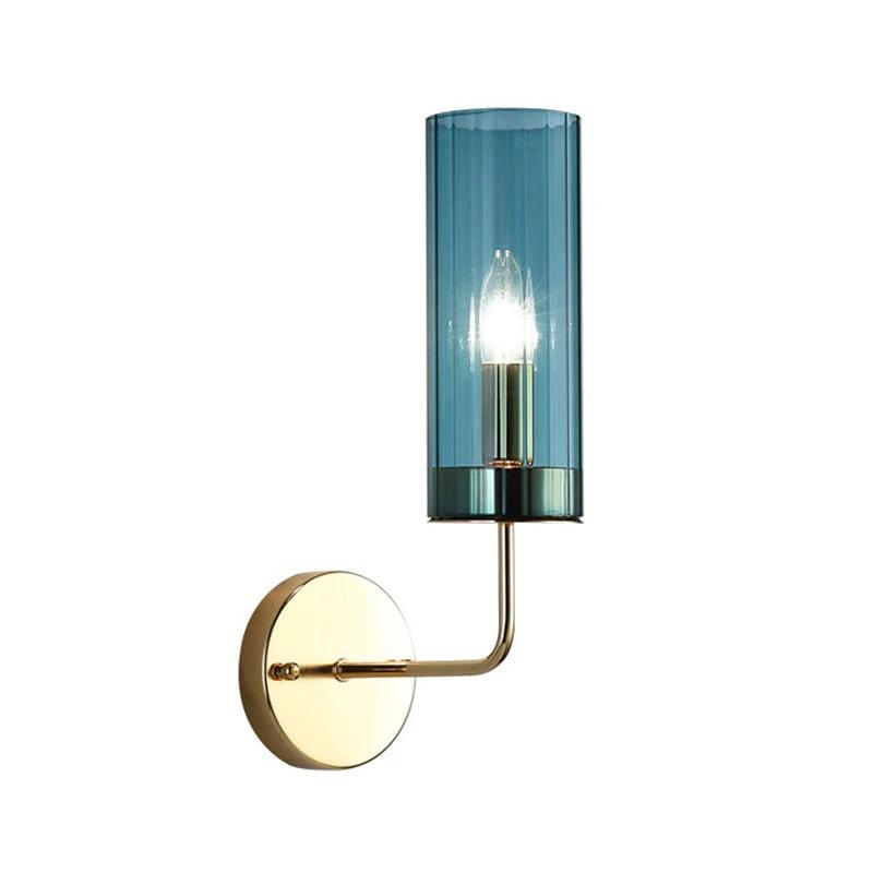 Contemporary Tube Wall Lamp Cognac/Light Blue Glass 1 Head Living Room Wall Mounted Light by BowLift