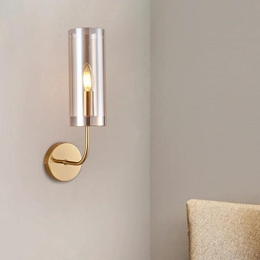 Contemporary Tube Wall Lamp Cognac/Light Blue Glass 1 Head Living Room Wall Mounted Light by BowLift