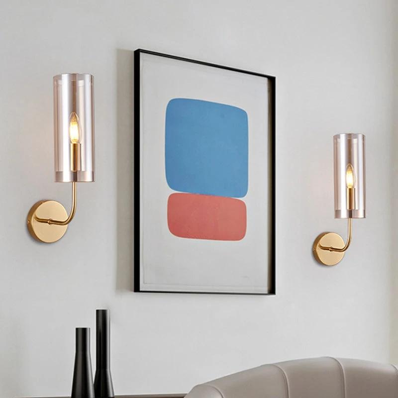 Contemporary Tube Wall Lamp Cognac/Light Blue Glass 1 Head Living Room Wall Mounted Light by BowLift