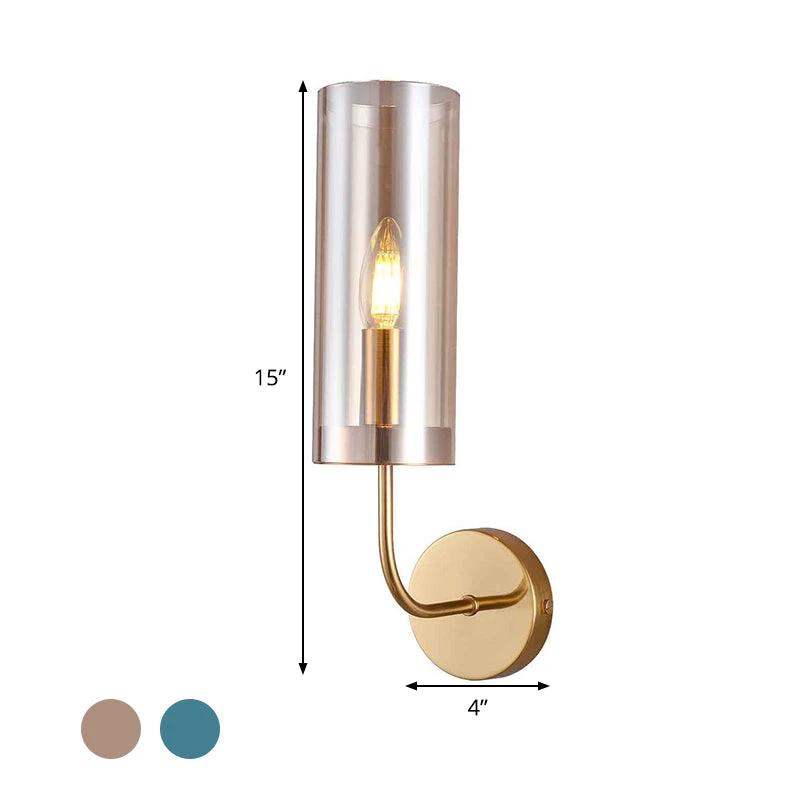 Contemporary Tube Wall Lamp Cognac/Light Blue Glass 1 Head Living Room Wall Mounted Light by BowLift