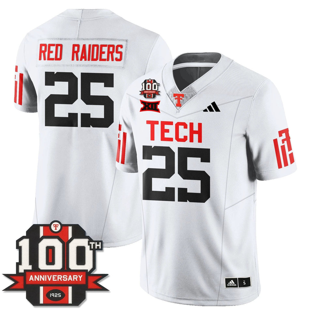 Red Raiders Jersey #25 Texas Tech Football 100th Anniversary Stitched White by My Store NCAA Football Jerseys