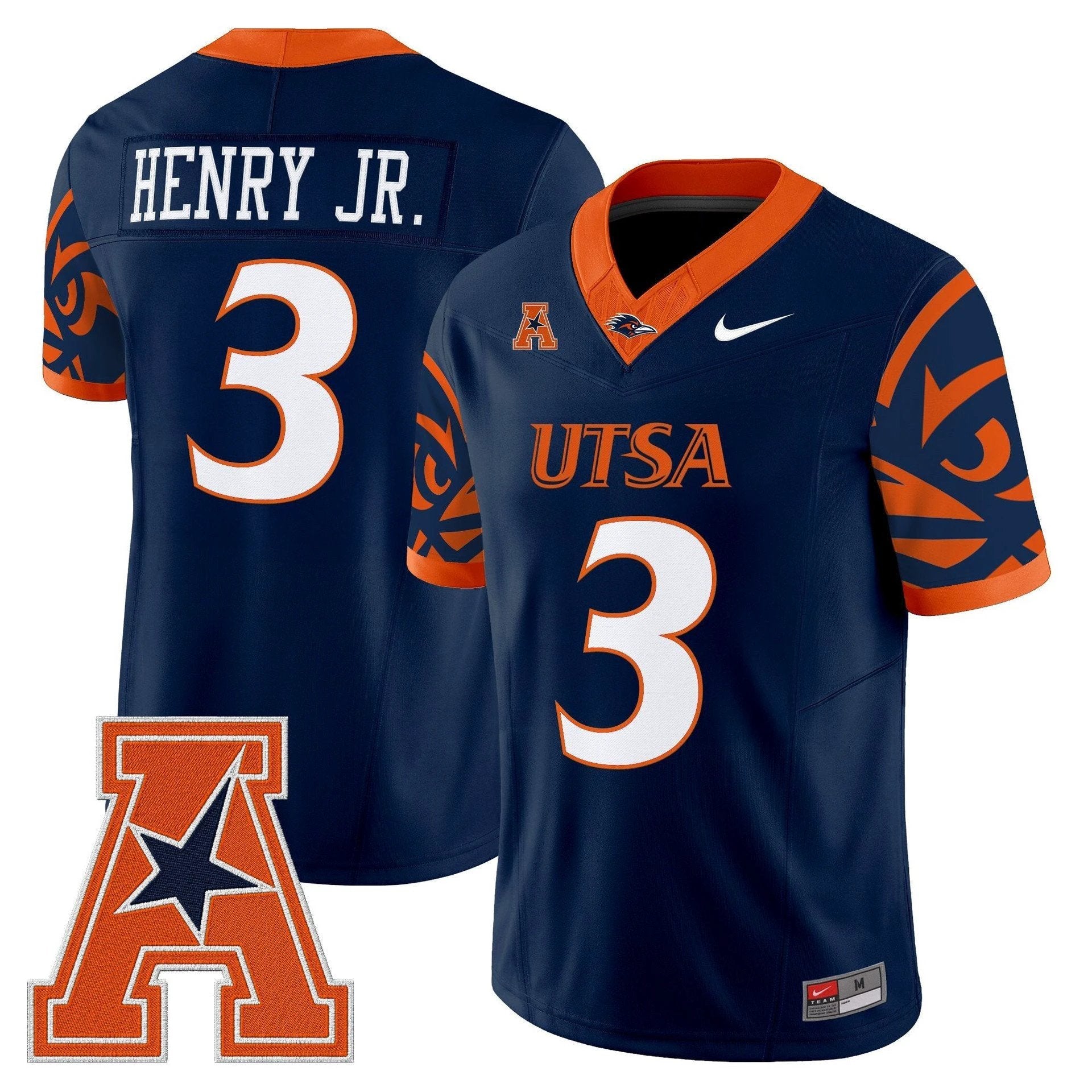 Robert Henry Jr Jersey #3 UTSA Roadrunners 2025 Vapor Limited V2 Stitched Navy by My Store NCAA Football Jerseys