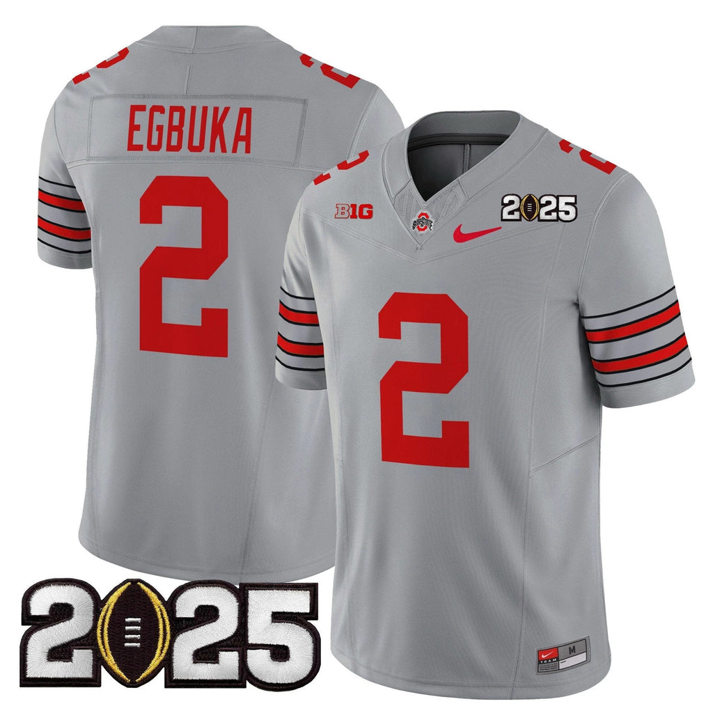 Emeka Egbuka Jersey #2 Ohio State Heritage Stripe 2025 CFP Final Stitched Gray by My Store NCAA Football Jerseys