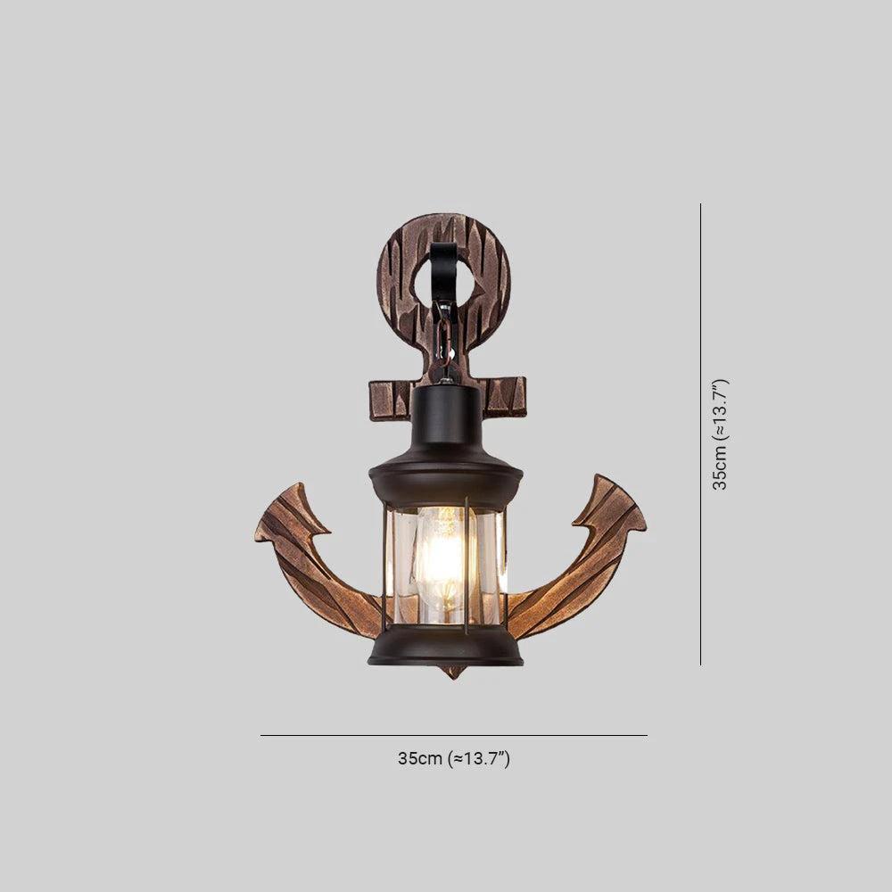 Rustic wood anchor wall lamp with lantern Bowlift by Bowlift