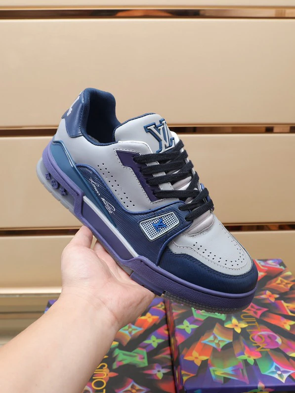 Luxury Virgil Trainer Sneakers Shoes #54 Signature Blue Light Grey Monogram by Air Jordan