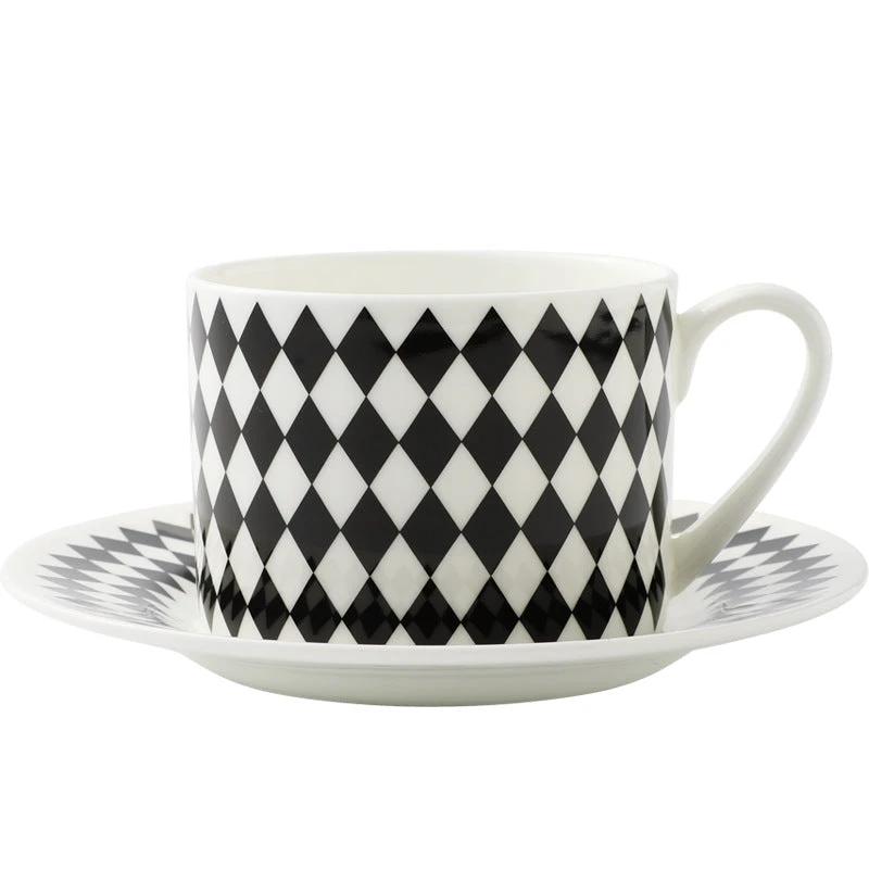 BowLift 丨 Bone China Coffee Cup & Saucer Set Black-White Geometric Bone by BowLift