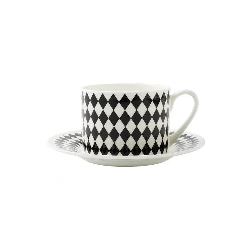 BowLift 丨 Bone China Coffee Cup & Saucer Set Black-White Geometric Bone by BowLift