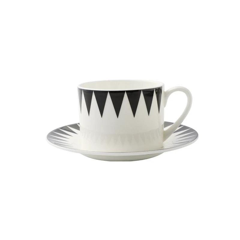 BowLift 丨 Bone China Coffee Cup & Saucer Set Black-White Geometric Bone by BowLift