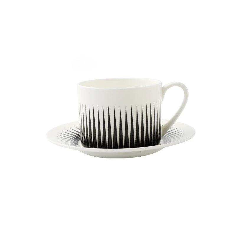 BowLift 丨 Bone China Coffee Cup & Saucer Set Black-White Geometric Bone by BowLift