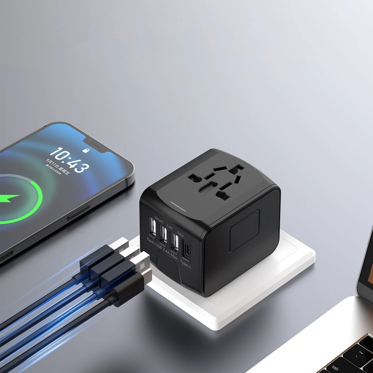 BowLift 丨 Multi-function Travel Charger Stand USB & Type-C Ports ABS by BW-fgd-00652