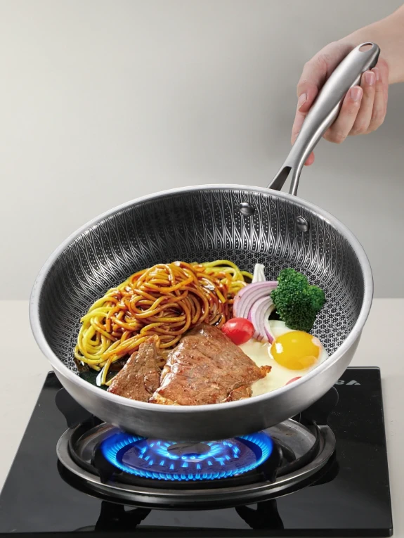 Stainless Steel Uncoated Non-stick Frying Pan by BowLift