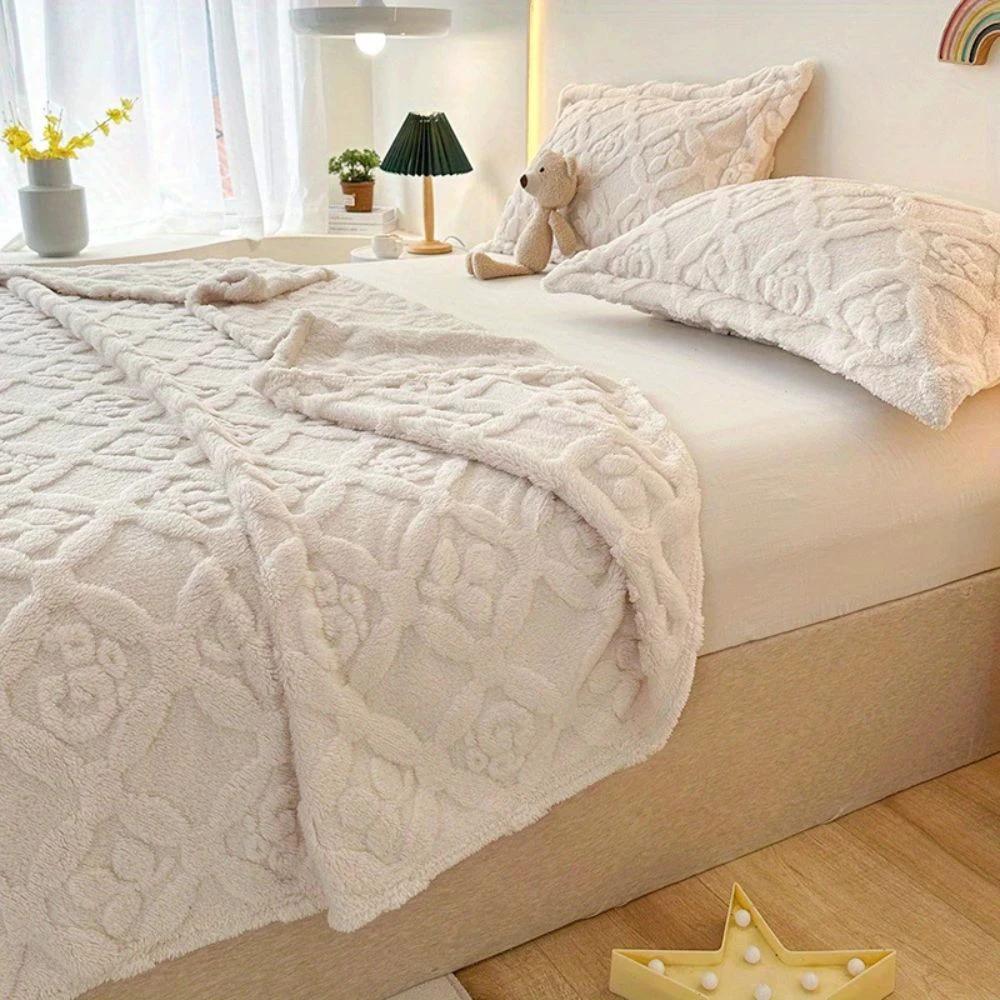 Leaf Embroidery Fleece Winter Blanket by Casa & Beyond