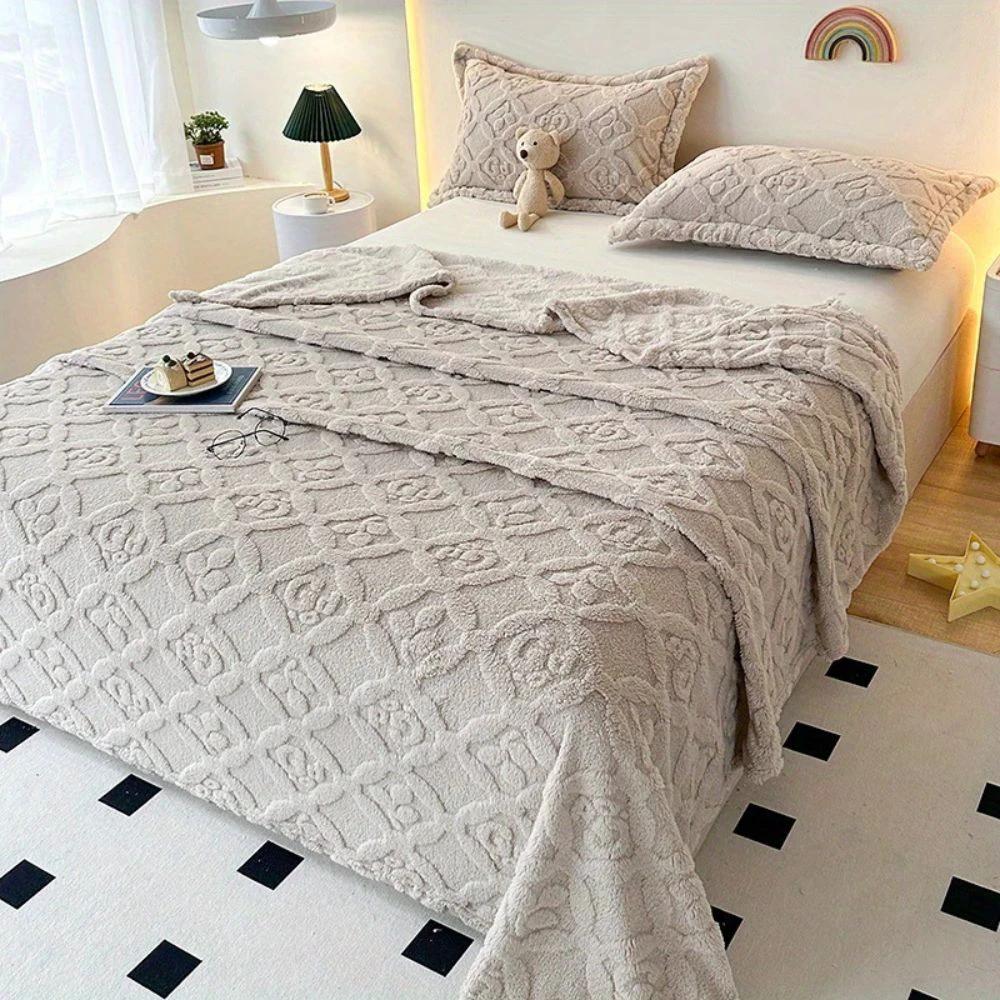 Leaf Embroidery Fleece Winter Blanket by Casa & Beyond
