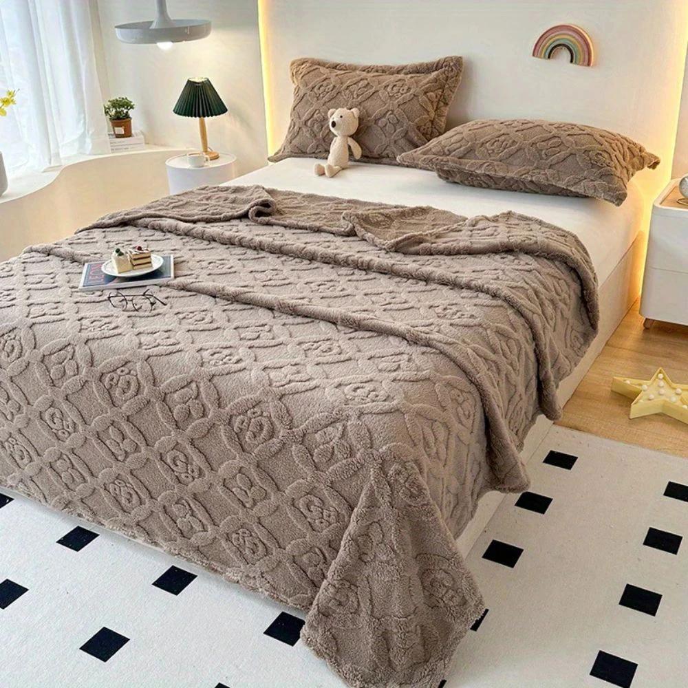 Leaf Embroidery Fleece Winter Blanket by Casa & Beyond