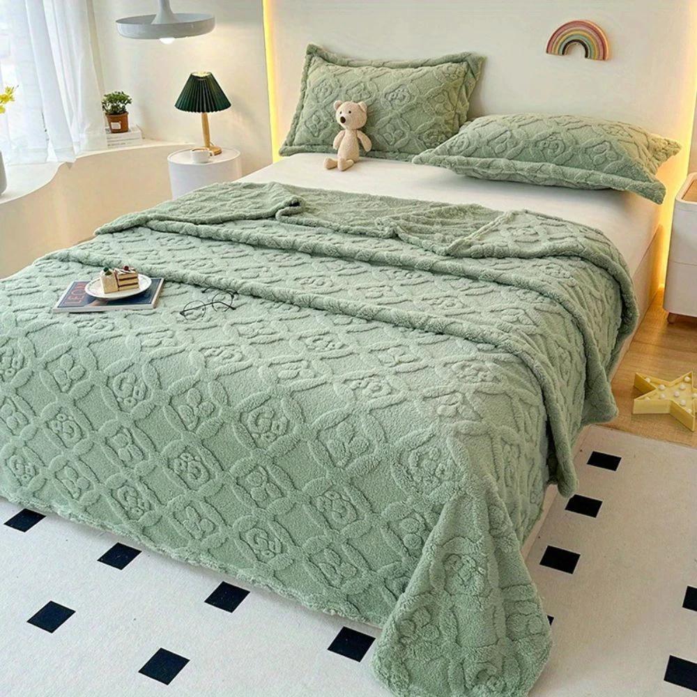 Leaf Embroidery Fleece Winter Blanket by Casa & Beyond