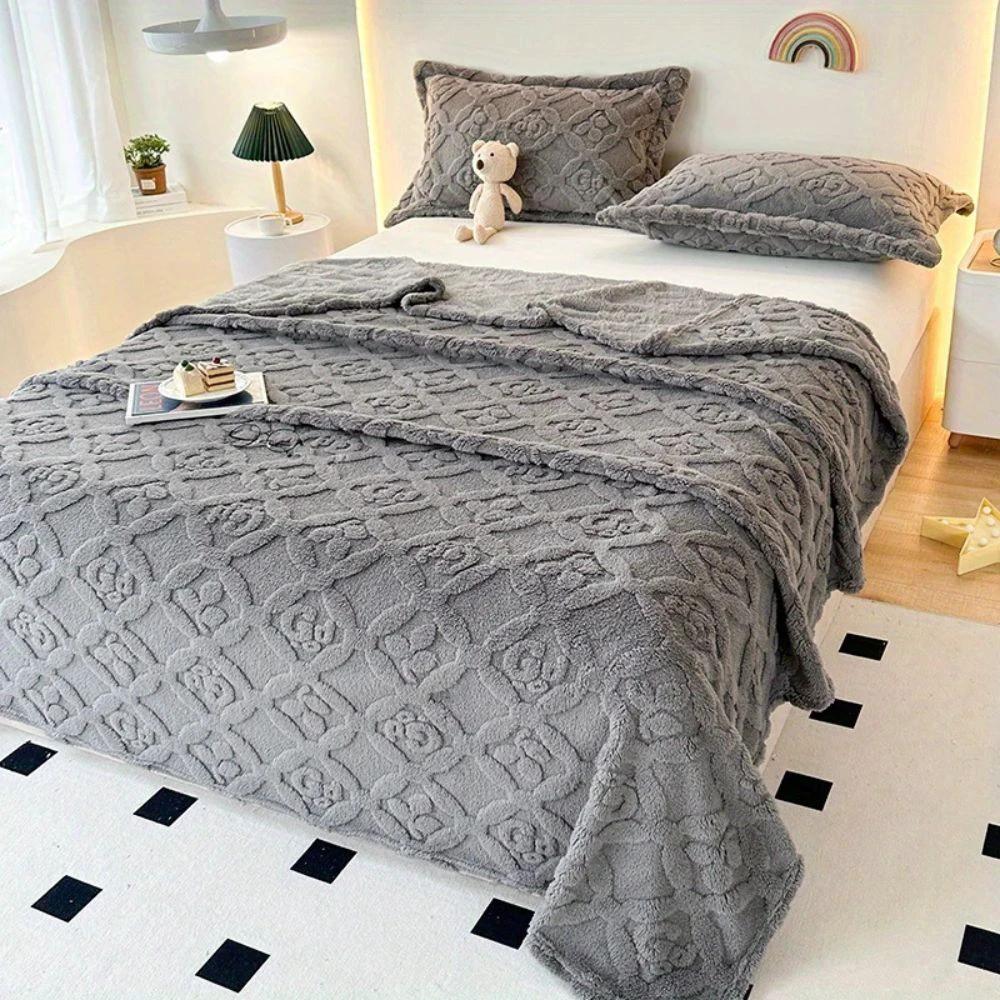 Leaf Embroidery Fleece Winter Blanket by Casa & Beyond