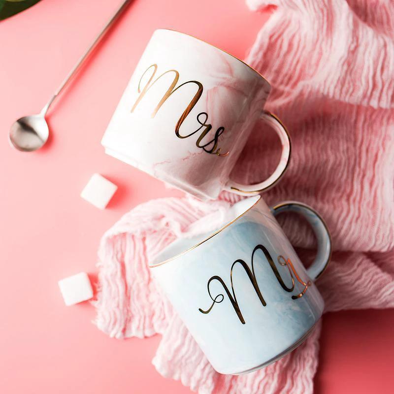 Marble Porcelain Mr & Mrs Coffee Mugs by Bowlift