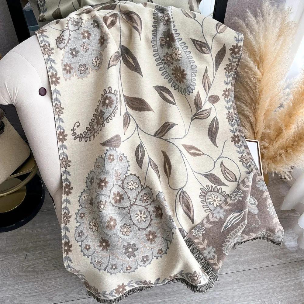 Elegant Double-Sided Floral Winter Shawl Scarf by Casa & Beyond