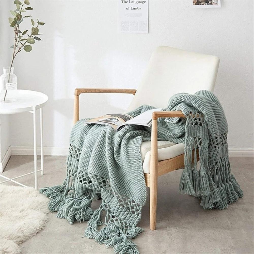 Snug Knit Woven Tassel Blanket by Casa & Beyond