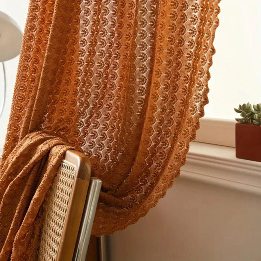 Amber Glow Boho Crochet Window Curtain Panel by BowLift