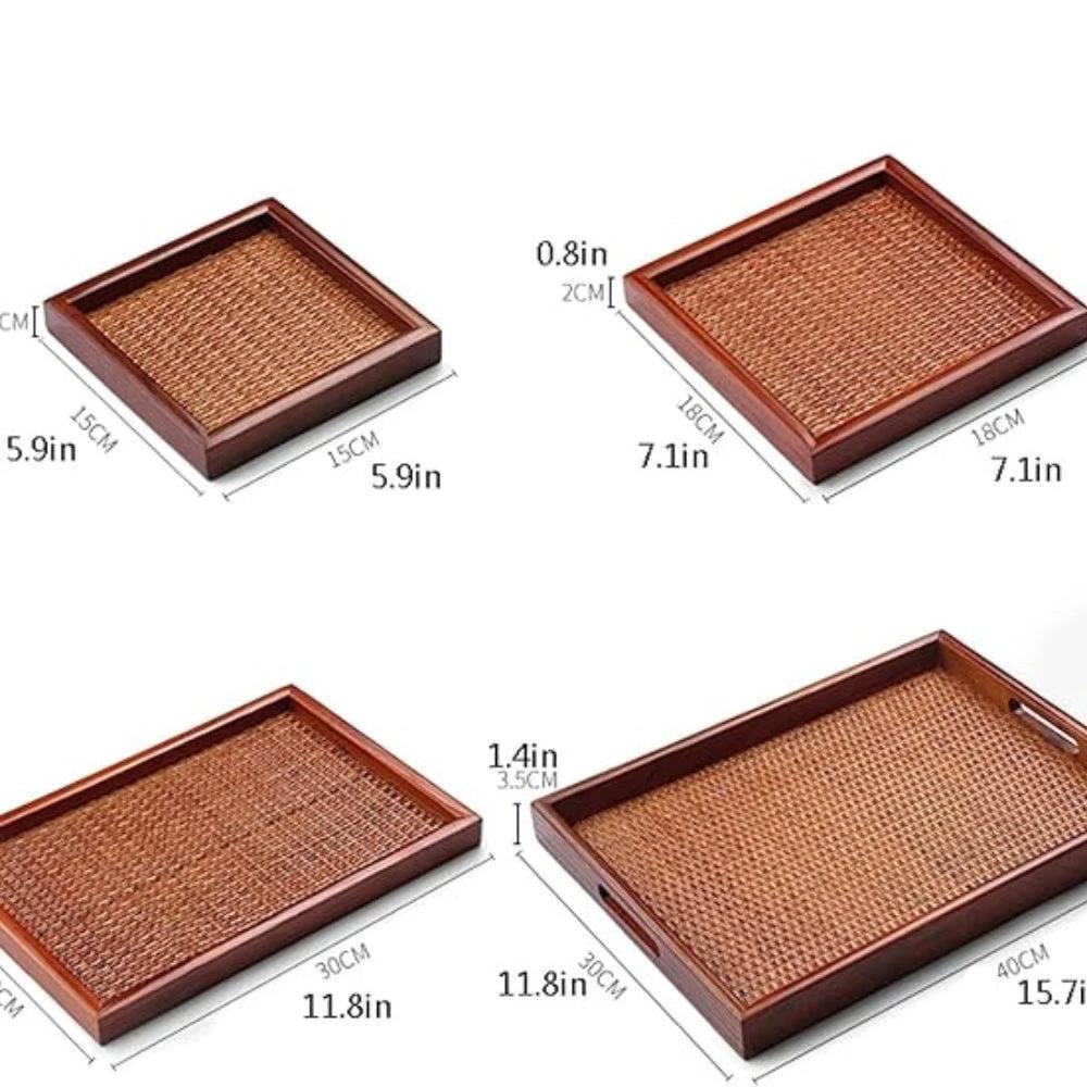 Artisanal Rattan Wooden Tea Tray by Casa & Beyond