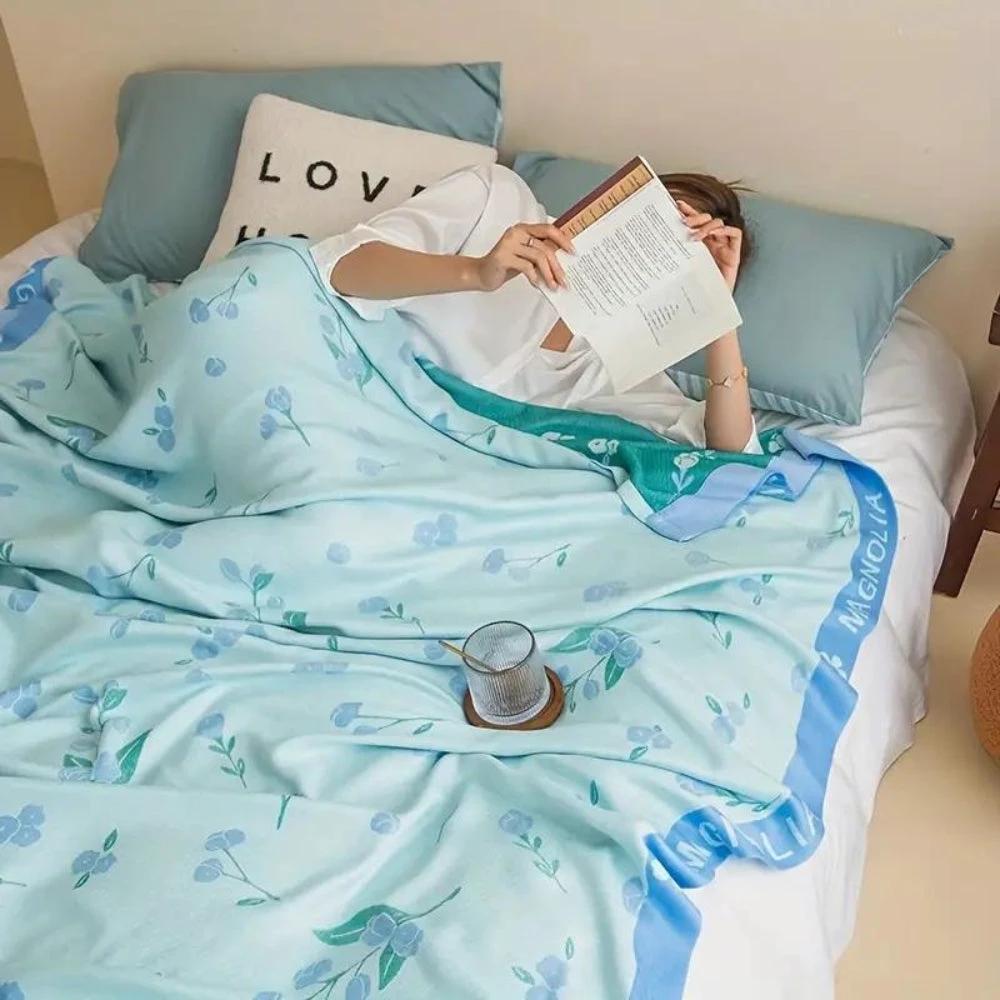 Blue Floral Bamboo Fiber Cooling Blanket by Casa & Beyond