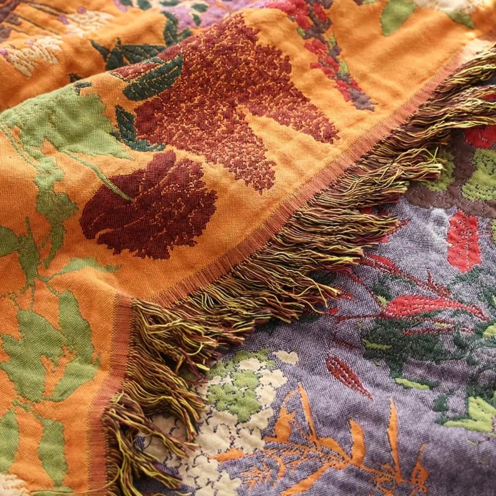 Botanic Floral Cotton Tassel Blanket by Casa & Beyond