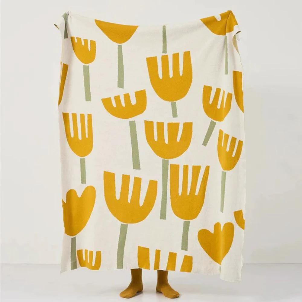 Spring Tulip Floral Knitted Blanket by Casa & Beyond
