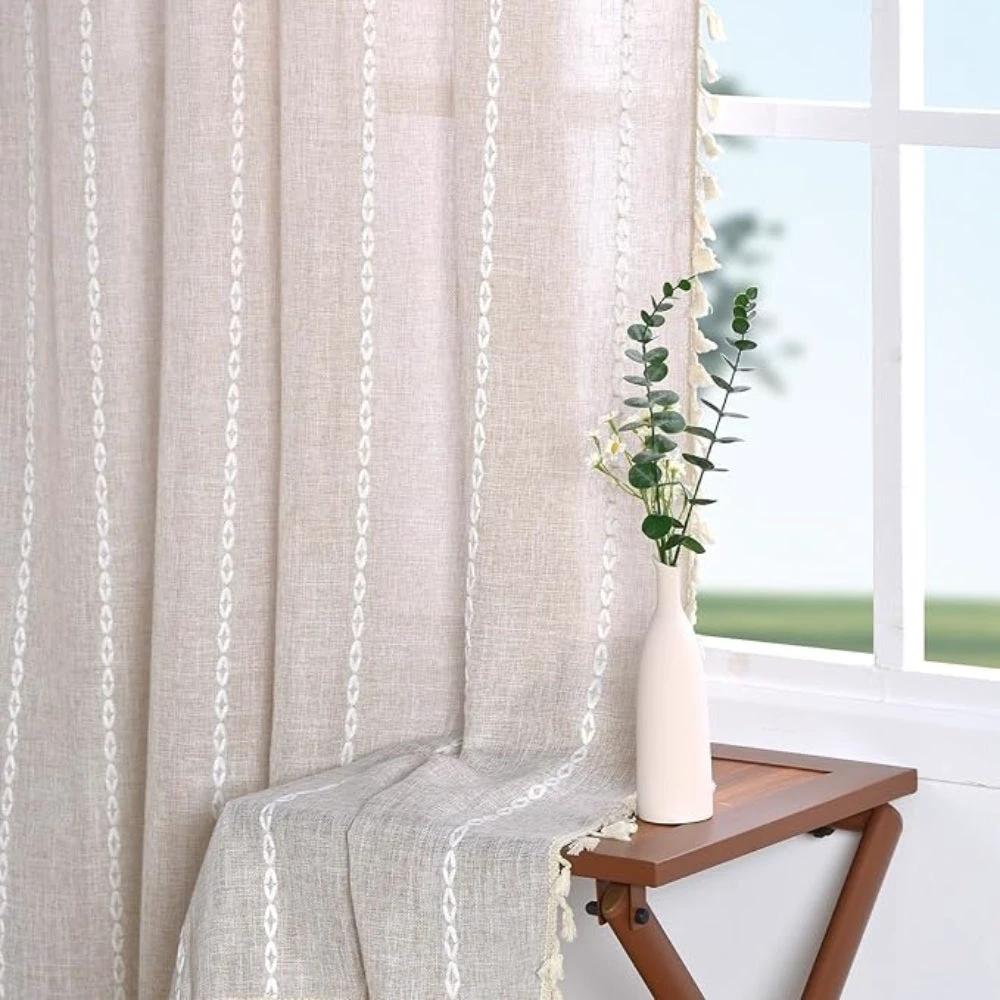 Boho Cotton Linen Kitchen Curtains by Casa & Beyond