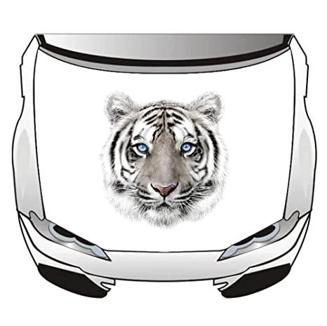 White Tiger Car Hood Cover Flag , Engine Banner Flag White Tiger Logo,3.3X5ft/6X7FT,100% Polyester Elastic Fabrics Can be Washed by flagsshop
