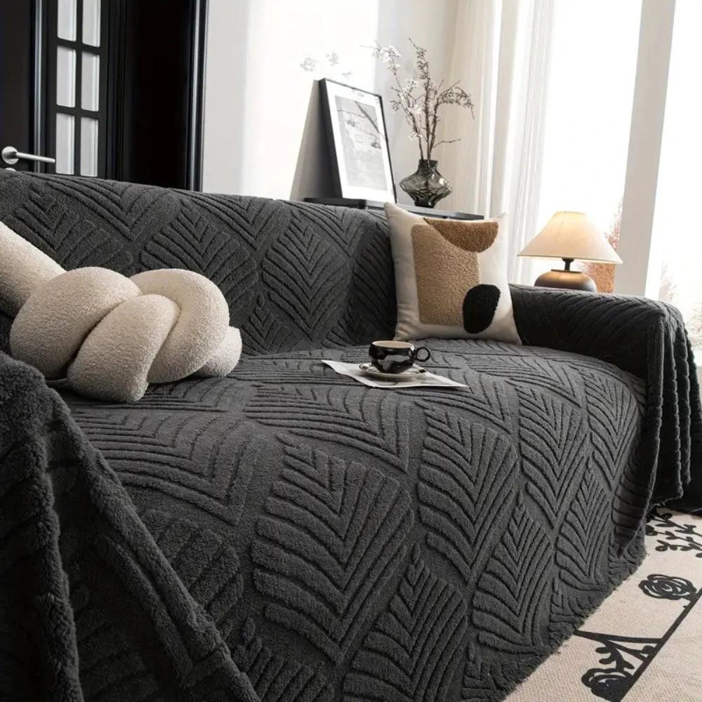 Herringbone Leaf Design Fleece Sofa Cover by Casa & Beyond