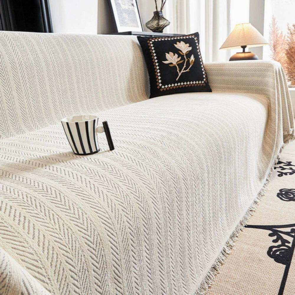 Herringbone Chenille Tassels Sofa Cover by Casa & Beyond