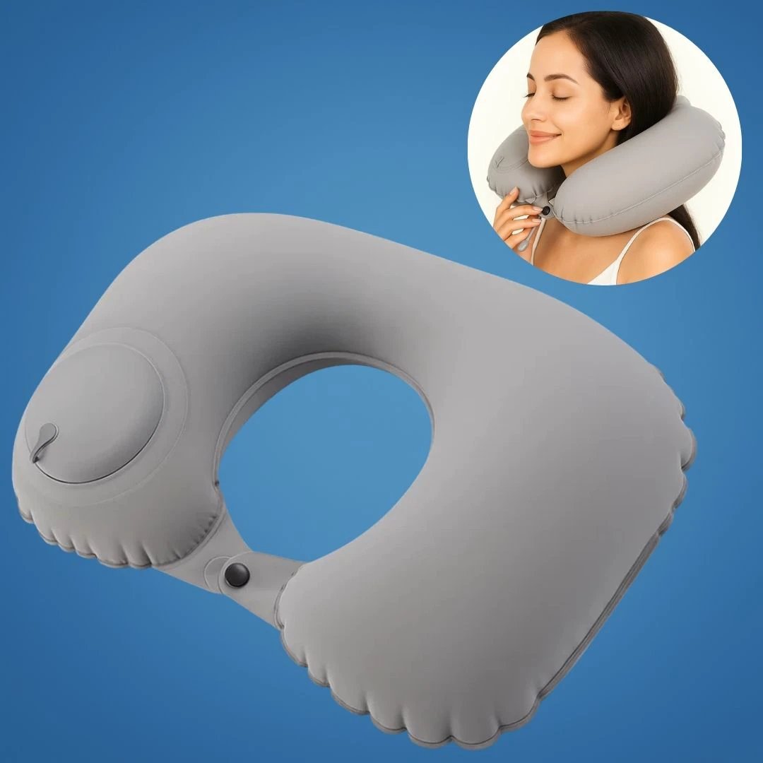 TravelThrive | Inflatable Travel Neck Pillow – Adjustable Firmness – Soft Velvet Cover – Neck Pain Relief – Compact for All Journeys Bowlift by Bowlift