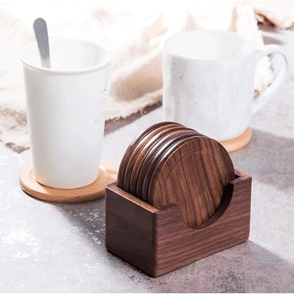 Japanese Style Wooden Coaster | 6pcs Set by Casa & Beyond