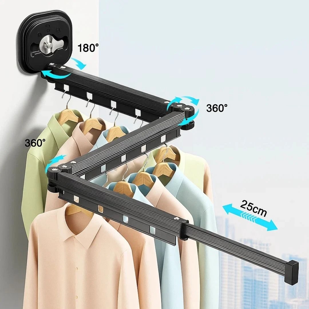 SpaceEase | Folding Clothes Hanger – Retractable Wall-Mounted Rack – Stainless Steel – Ideal for Small Spaces Bowlift by Bowlift