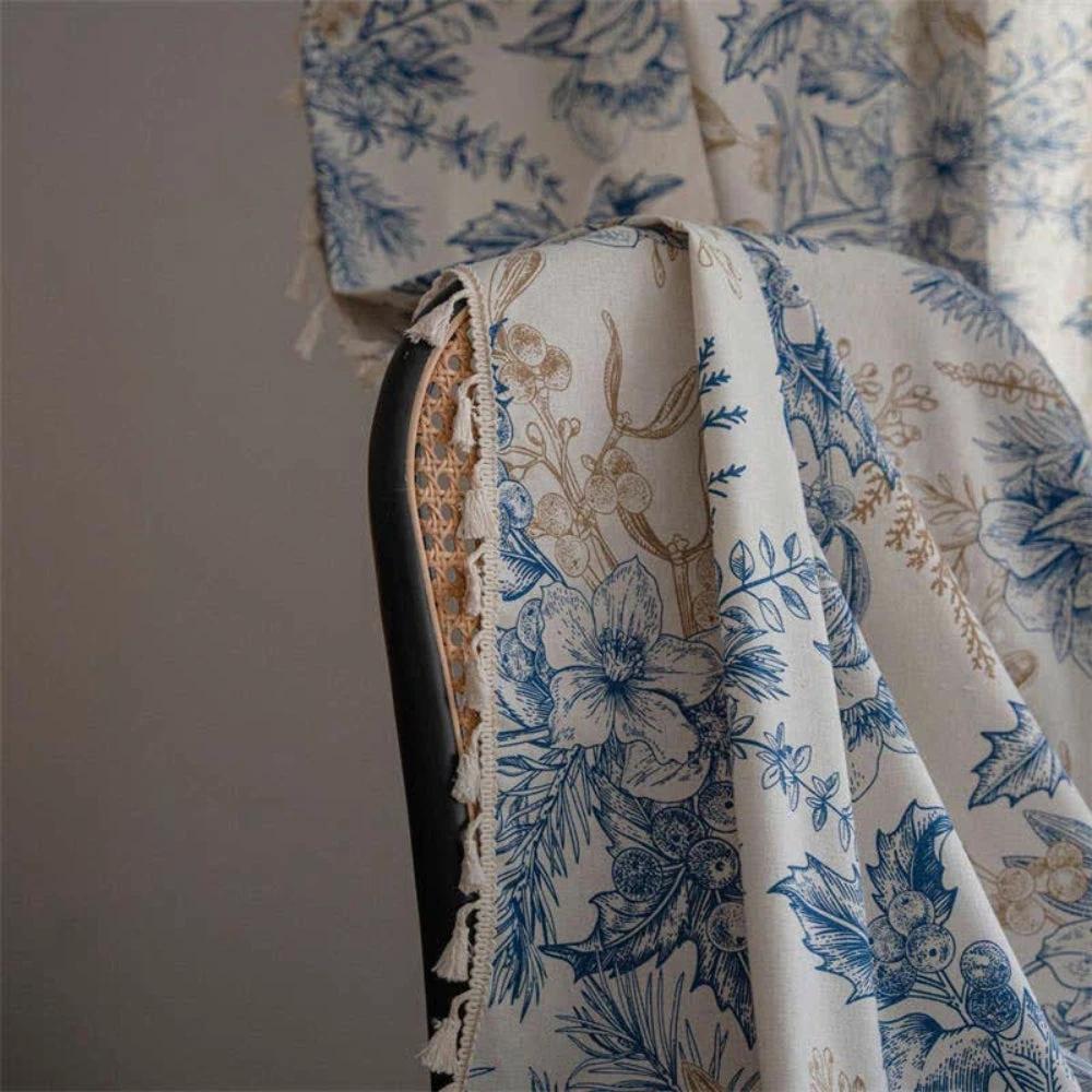 Farmhouse Botanical Blue Floral Curtain by Casa & Beyond